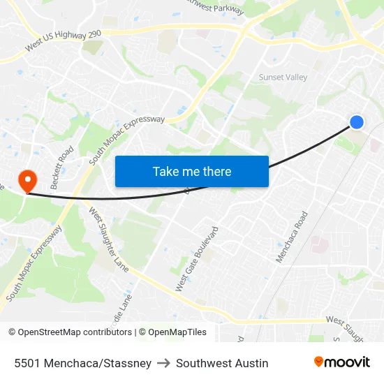 5501 Menchaca/Stassney to Southwest Austin map