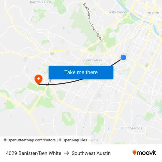 4029 Banister/Ben White to Southwest Austin map