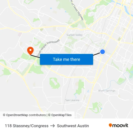 118 Stassney/Congress to Southwest Austin map