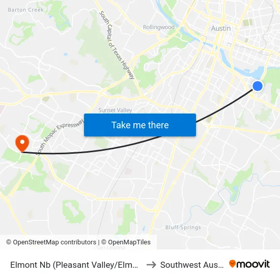 Elmont Nb (Pleasant Valley/Elmont) to Southwest Austin map