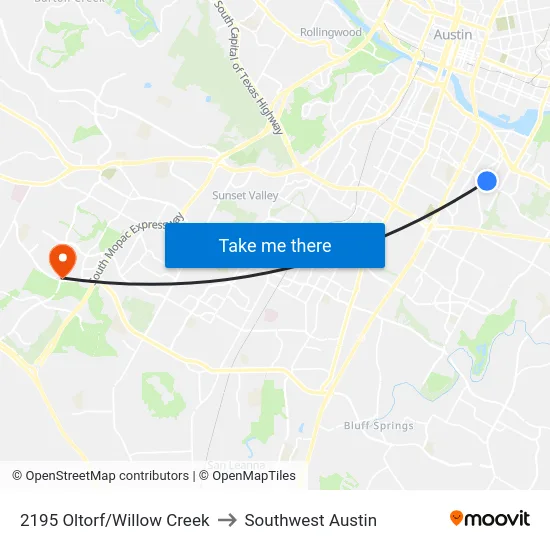 2195 Oltorf/Willow Creek to Southwest Austin map