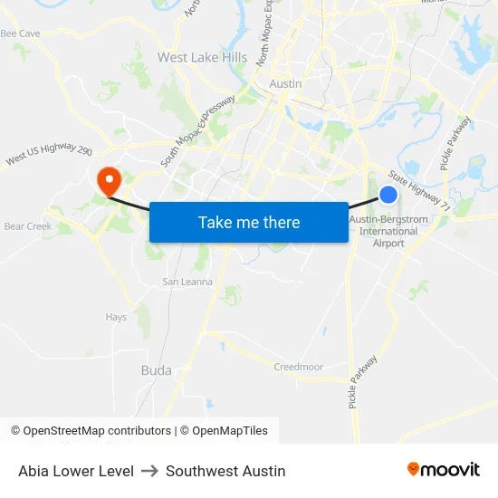 Abia Lower Level to Southwest Austin map