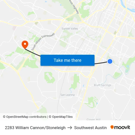 2283 William Cannon/Stoneleigh to Southwest Austin map