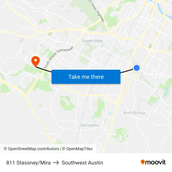 811 Stassney/Mira to Southwest Austin map