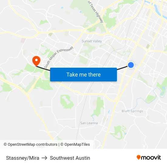Stassney/Mira to Southwest Austin map