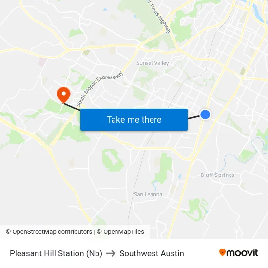 Pleasant Hill Station (Nb) to Southwest Austin map