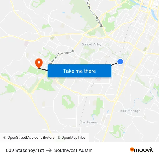609 Stassney/1st to Southwest Austin map