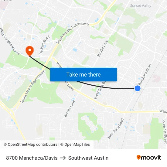 8700 Menchaca/Davis to Southwest Austin map