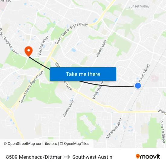 8509 Menchaca/Dittmar to Southwest Austin map