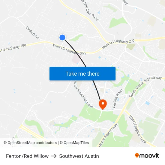 Fenton/Red Willow to Southwest Austin map