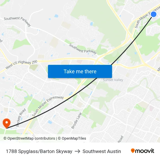 1788 Spyglass/Barton Skyway to Southwest Austin map