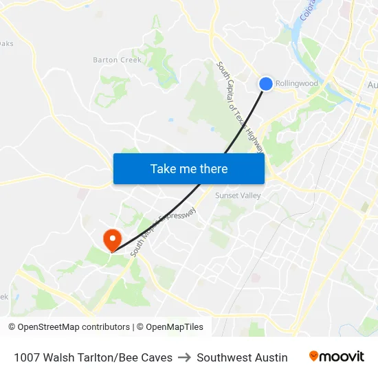 1007 Walsh Tarlton/Bee Caves to Southwest Austin map