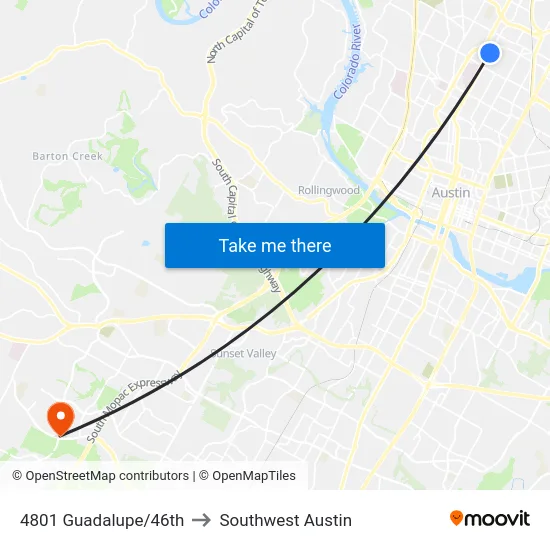 4801 Guadalupe/46th to Southwest Austin map