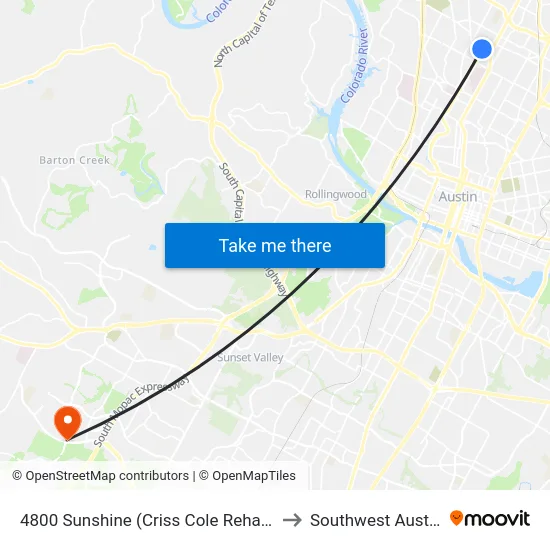 4800 Sunshine (Criss Cole Rehab) to Southwest Austin map