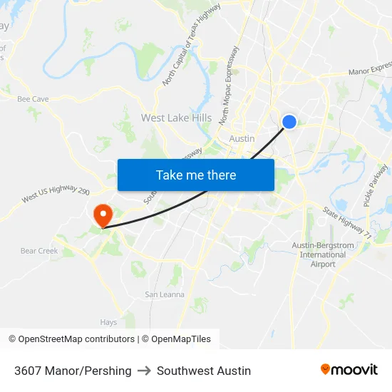 3607 Manor/Pershing to Southwest Austin map