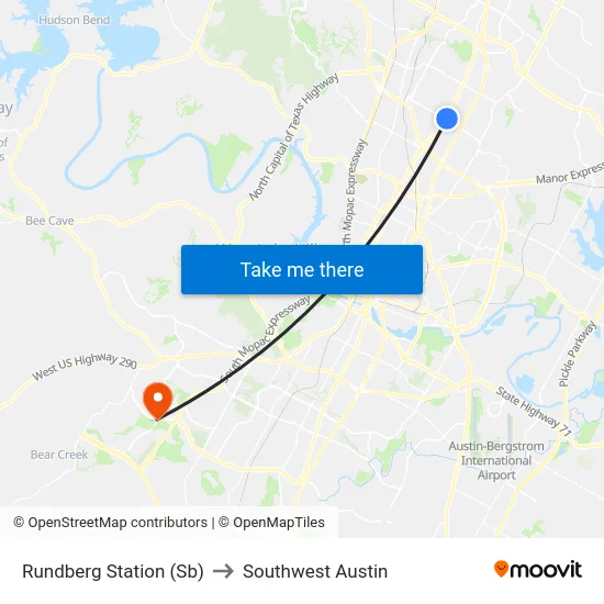 Rundberg Station (Sb) to Southwest Austin map