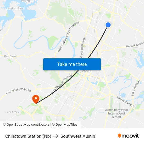 Chinatown Station (Nb) to Southwest Austin map