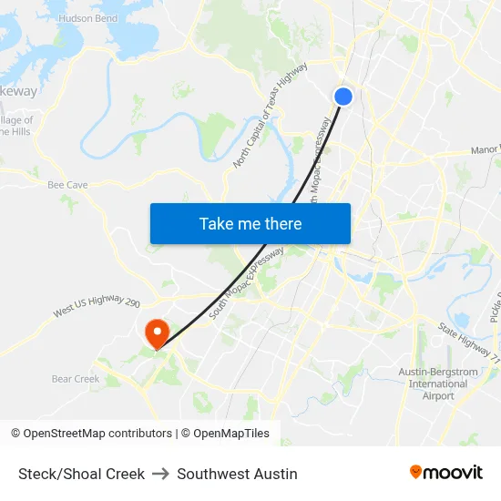 Steck/Shoal Creek to Southwest Austin map