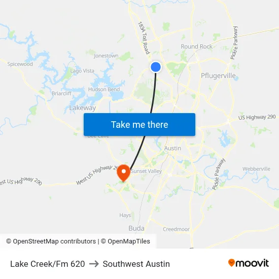 Lake Creek/Fm 620 to Southwest Austin map