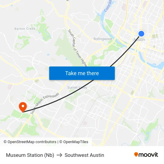 Museum Station (Nb) to Southwest Austin map