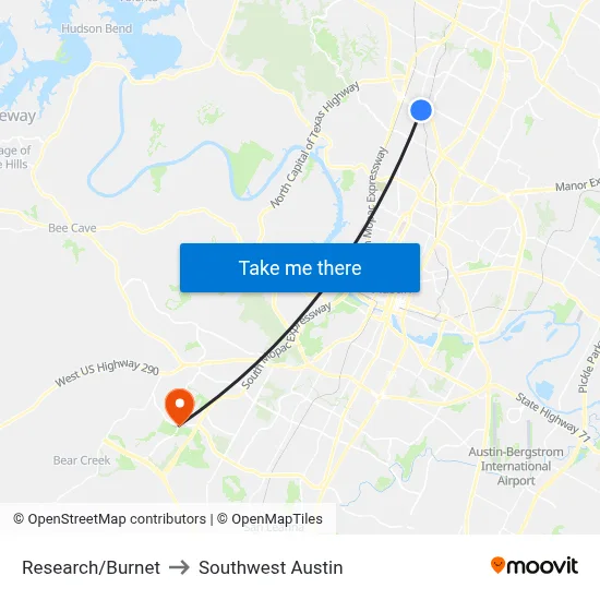 Research/Burnet to Southwest Austin map