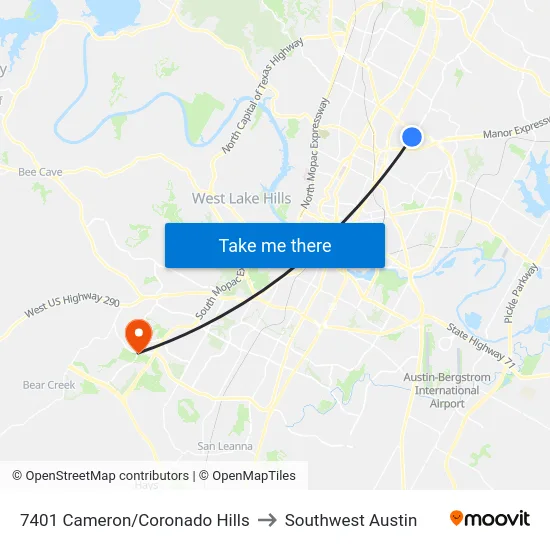 7401 Cameron/Coronado Hills to Southwest Austin map