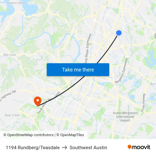 1194 Rundberg/Teasdale to Southwest Austin map