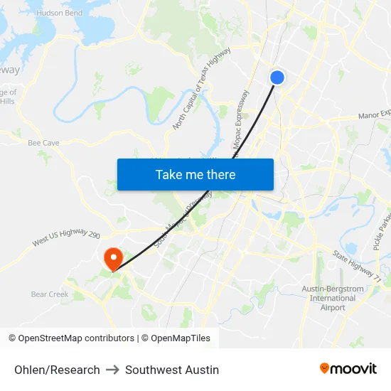 Ohlen/Research to Southwest Austin map