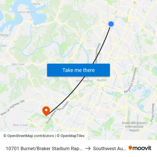 10701 Burnet/Braker Stadium Rapid (Nb) to Southwest Austin map