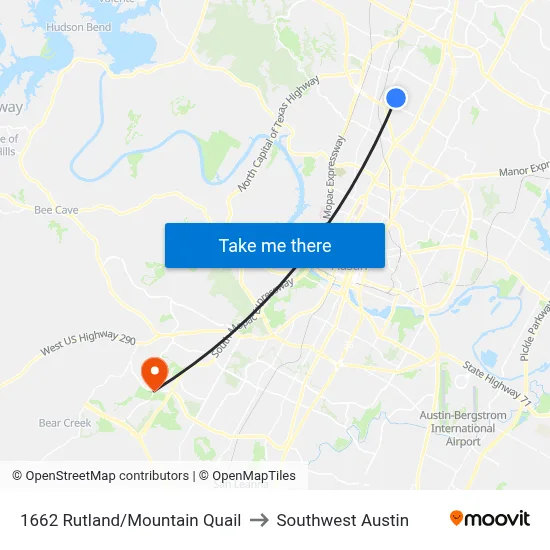 1662 Rutland/Mountain Quail to Southwest Austin map