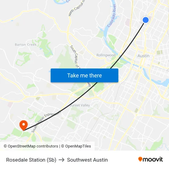 Rosedale Station (Sb) to Southwest Austin map
