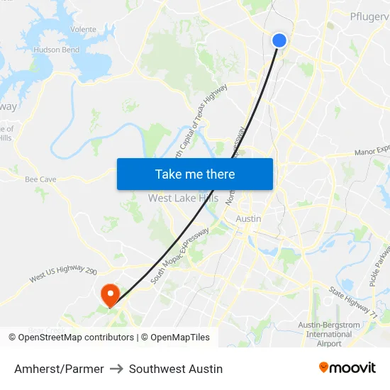 Amherst/Parmer to Southwest Austin map