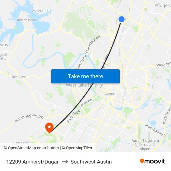 12209 Amherst/Dugan to Southwest Austin map