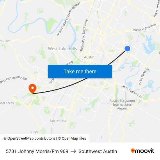 5701 Johnny Morris/Fm 969 to Southwest Austin map