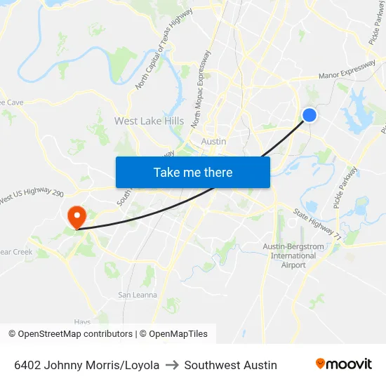 6402 Johnny Morris/Loyola to Southwest Austin map