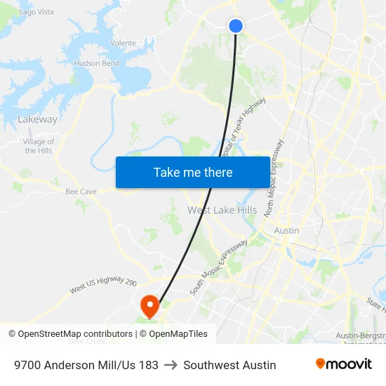 9700 Anderson Mill/Us 183 to Southwest Austin map