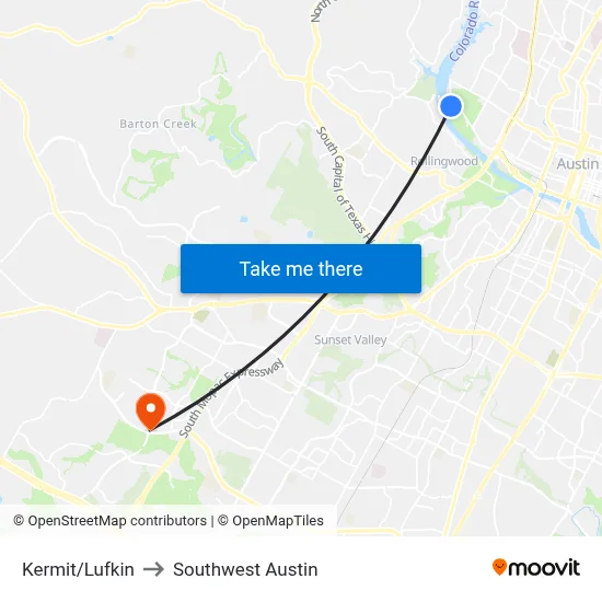 Kermit/Lufkin to Southwest Austin map
