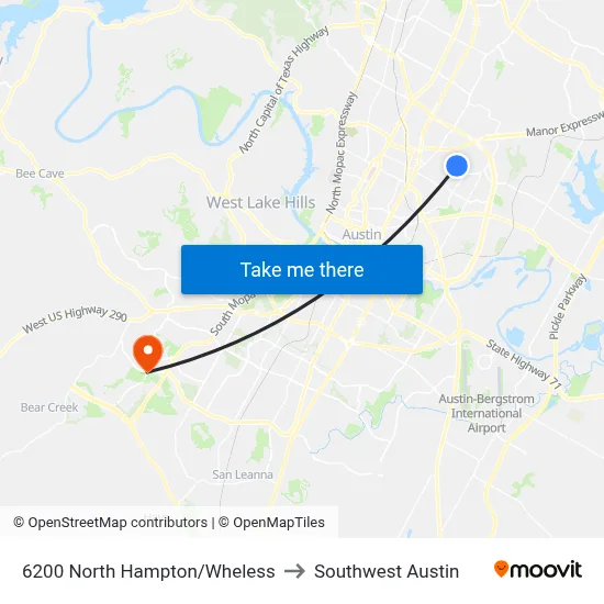 6200 North Hampton/Wheless to Southwest Austin map