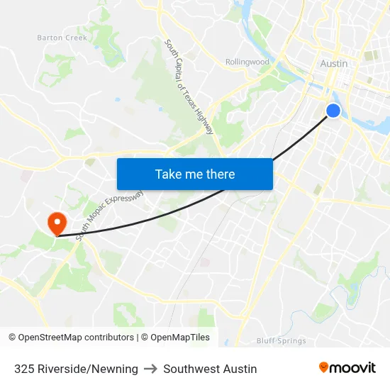 325 Riverside/Newning to Southwest Austin map