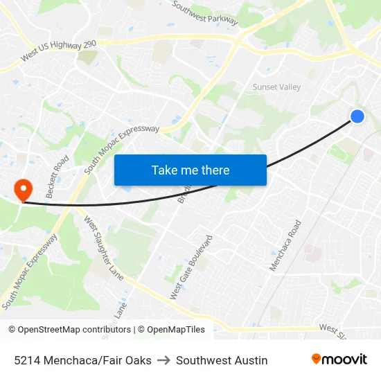 5214 Menchaca/Fair Oaks to Southwest Austin map