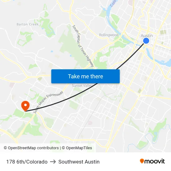 178 6th/Colorado to Southwest Austin map