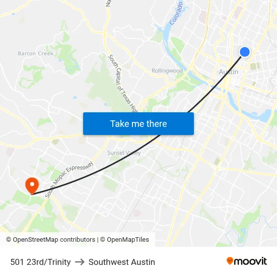 501 23rd/Trinity to Southwest Austin map