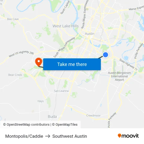 Montopolis/Caddie to Southwest Austin map