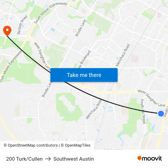 200 Turk/Cullen to Southwest Austin map