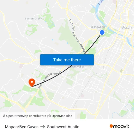 Mopac/Bee Caves to Southwest Austin map