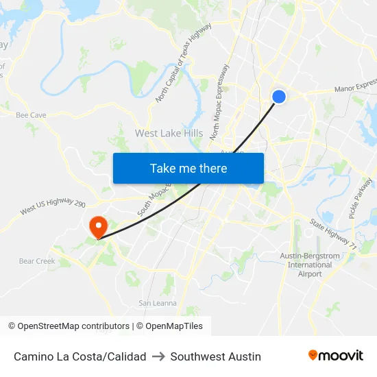 Camino La Costa/Calidad to Southwest Austin map