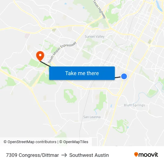 7309 Congress/Dittmar to Southwest Austin map