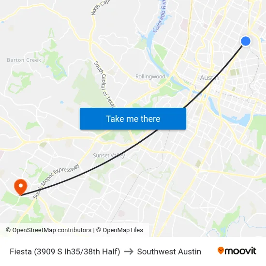 Fiesta (3909 S Ih35/38th Half) to Southwest Austin map