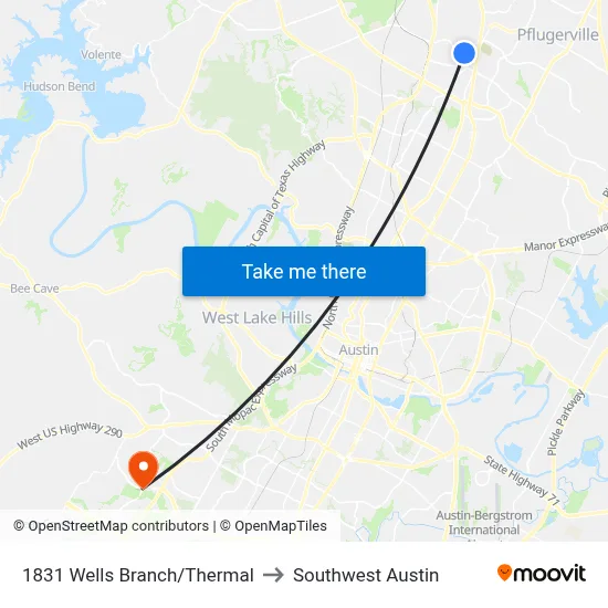 1831 Wells Branch/Thermal to Southwest Austin map