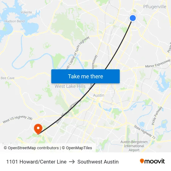 1101 Howard/Center Line to Southwest Austin map